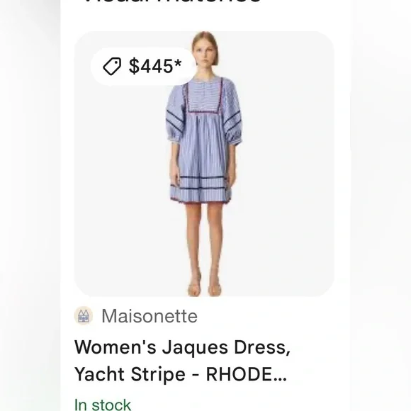 RHODE Jaques Dress Yacht Stripe Cotton Puff Sleeve Babydoll Size XS Retail $445